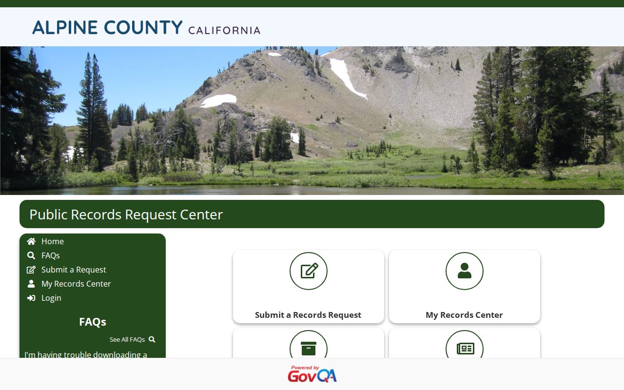 Alpine County Public Records Request Center submission page